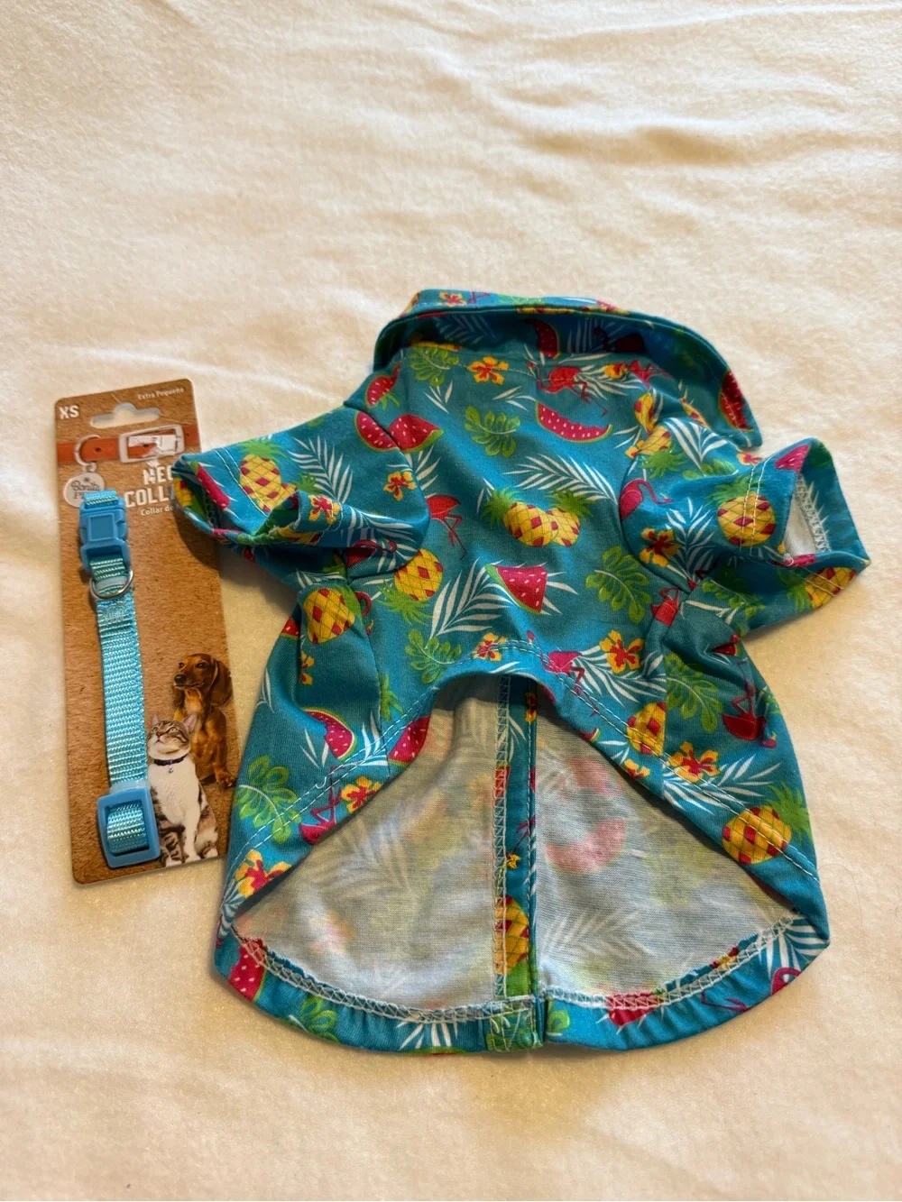 Pet Spirit Tropical Flamingo Pineapple Dog Shirt + XS Blue Collar Set